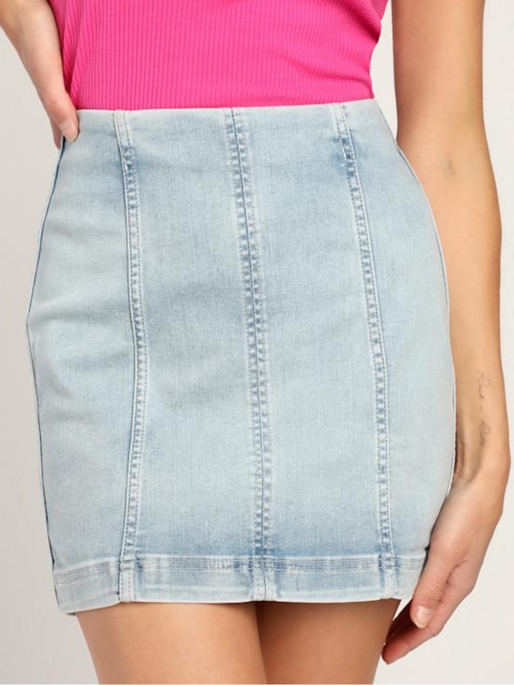 Free People Light Wash Denim Mini Skirt Size 2 Y2K